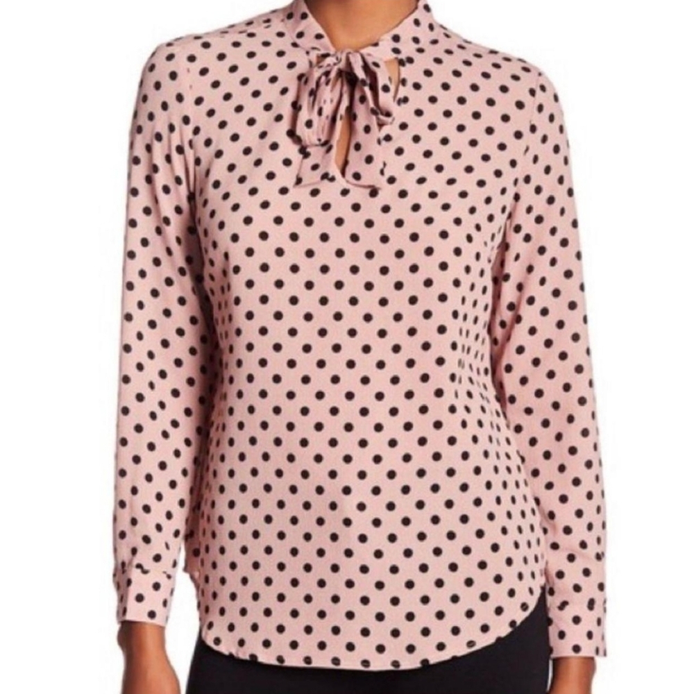 Adrianna Papell Women's Pink Polka-dot Top Long Sleeve Size Medium